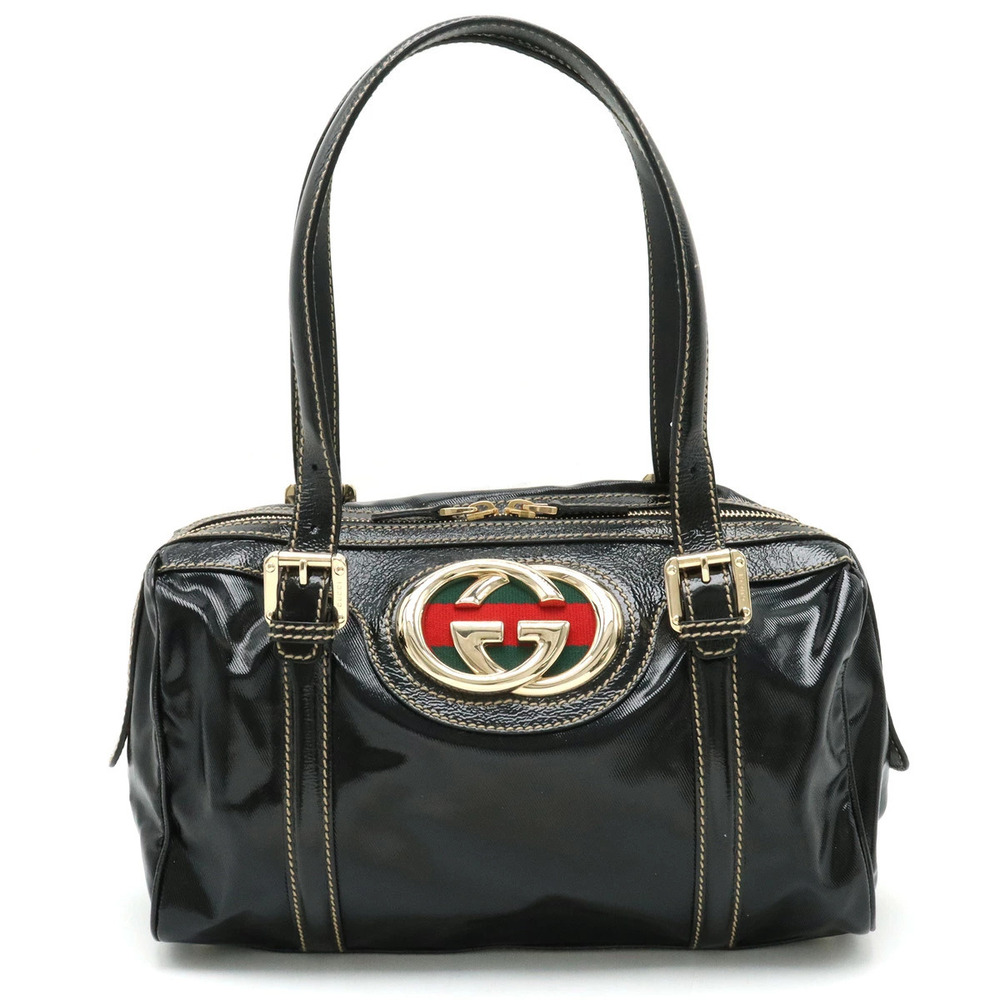 Gucci Interlocking G Sherry Shoulder Bag Boston Canvas Black